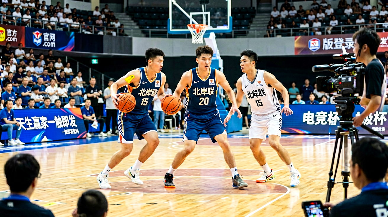 篮球赛场球员持球进攻画面